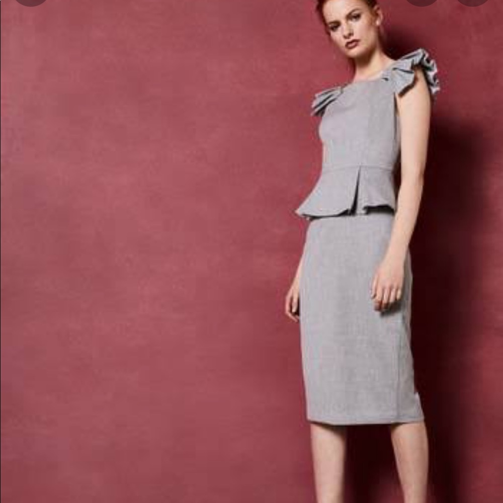 Ted Baker Daizid Pleated Shoulder Peplum Dress, Grey Sz 2